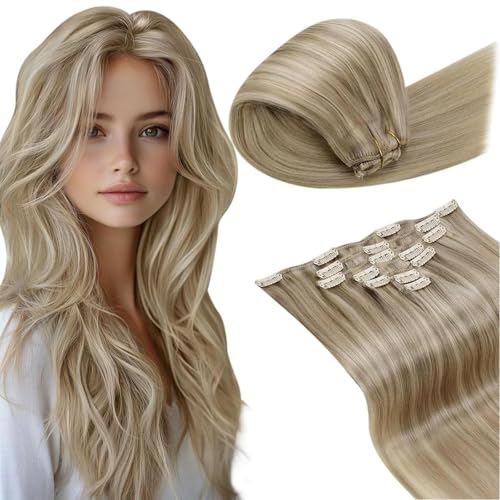Extensiones clip rubio natural de 40cm para cambiar de look con cabello liso de 105g #16/22