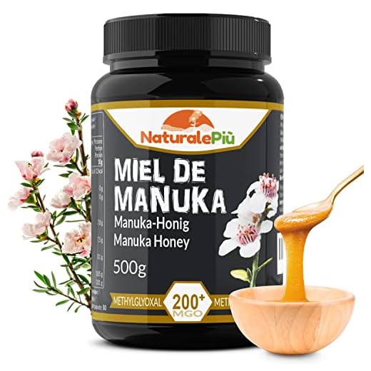 Manuka Honung 200+ MGO 500 g. Raw Manuka Honey. Producerad i Nya Zeeland, aktiv och rå, 100 % ren och naturlig. Metylglyoxal testad av ackrediterade laboratorier. NaturalePiù
