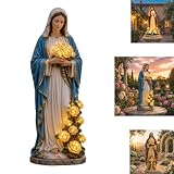 Virgin Mary Solar Garden Statue with Glowing LED Roses, Blessed Mother Outdoor Sculpture for Catholic & Christian Yard Decor, Memorial Gift for Women Mom Grandma (White & Blue, 8.25' × 8.25' × 11.25')