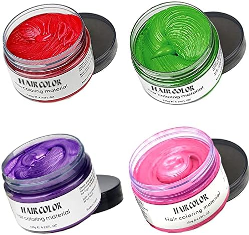 Temporary Hair Color Acosexy Green Red Pink Purple Hair Dye Wax,Instant Hairstyle Hair Spray,Natural Temporary Hair Coloring Wax Material Disposable Hair Styling Clays Ash for Cosplay,Party,Masquerade,Halloween.etc (4 Color-Green Red Purple Pink)