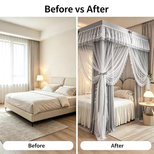 Mosquitera cama matrimonio 150x200cm con dosel de 4 aberturas estilo princesa 5