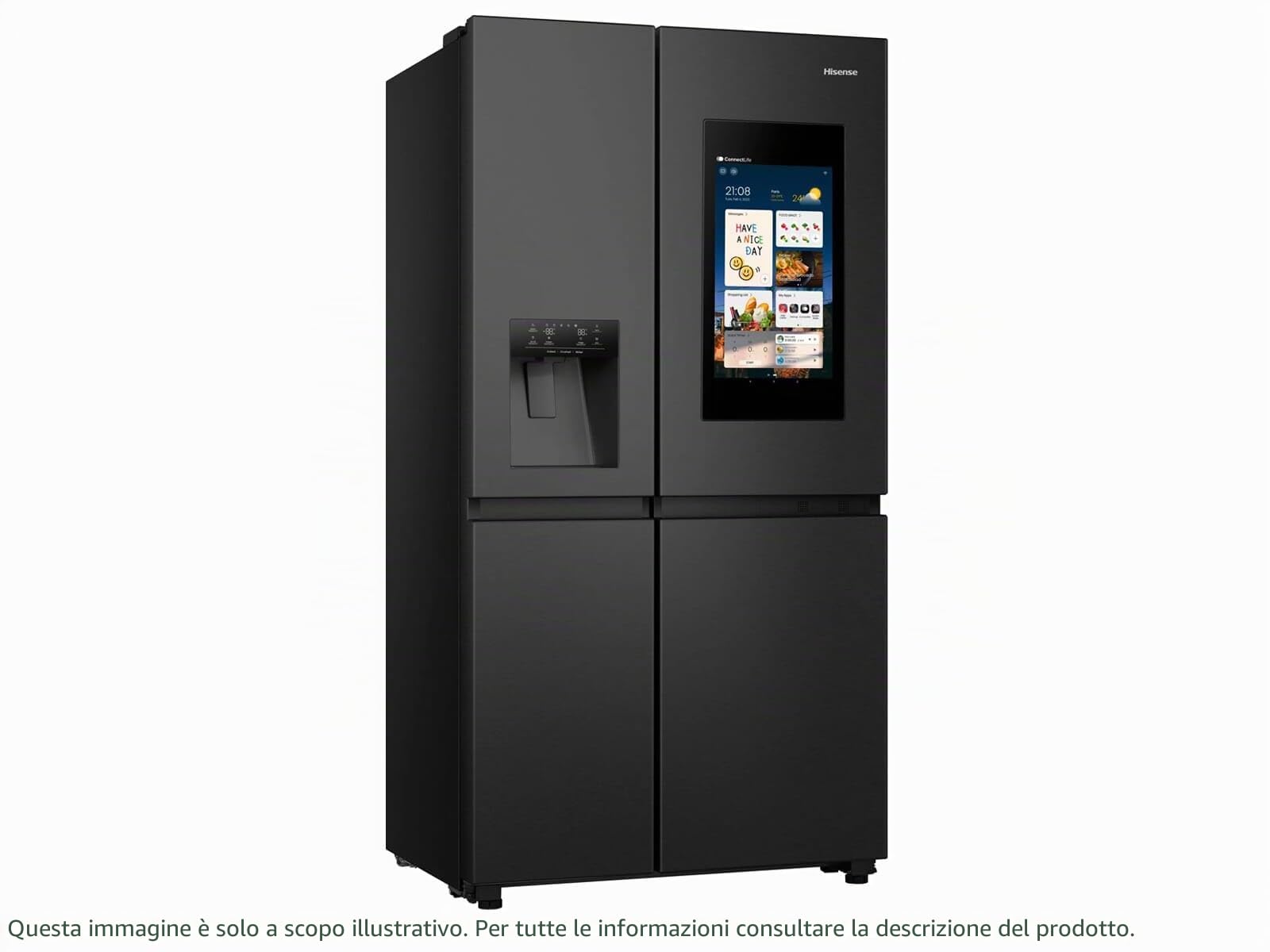 Hisense RS9P628GPFE frigorifero con congelatore indipendente / 614L/ 38dB/ EEK: E/ConnectLife Hub/Dispenser di ghiaccio e acqua/Protezione antibatterica/Message Board/Grande capacità, L x P x P: 91 ×