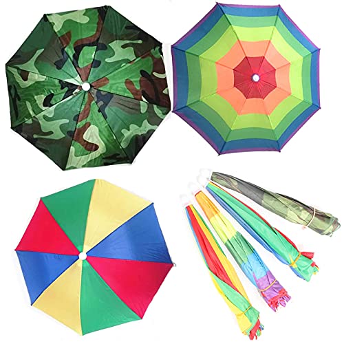 Zffxh 4Pcs Head Umbrella Hats Folding Sun Rain Caps Fishing Free Hands Beach Colorful Rainbow Camo Headwear #TOP4