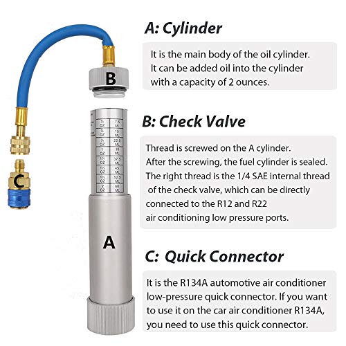 Ac A/C Oil And Dye Injector Refrigerant Tools With Snap Quick Coupler R-134A R410A R22 R12 System 1/4" Sae Scale Refillable Line 2 Oz Hand Turn Screw #TOP1