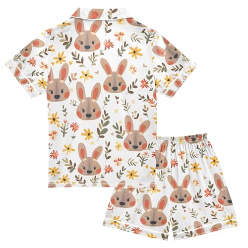 ALAZA Beautiful Blossom Floral Rabbit Leaf Pajamas Satin Pajama Set Short Sleeve Button Down Sleepwear2