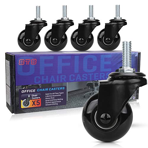 8T8 Replacement Chair Caster Wheels 2 Inch, Quiet And Smooth Rolling,Heavy Duty Wheels With Threaded Stem 5/16'', Safe For Wood Hardwood Floors, No Chair Mat Needed,Set Of 5 (2 Inch Black) #TOP5
