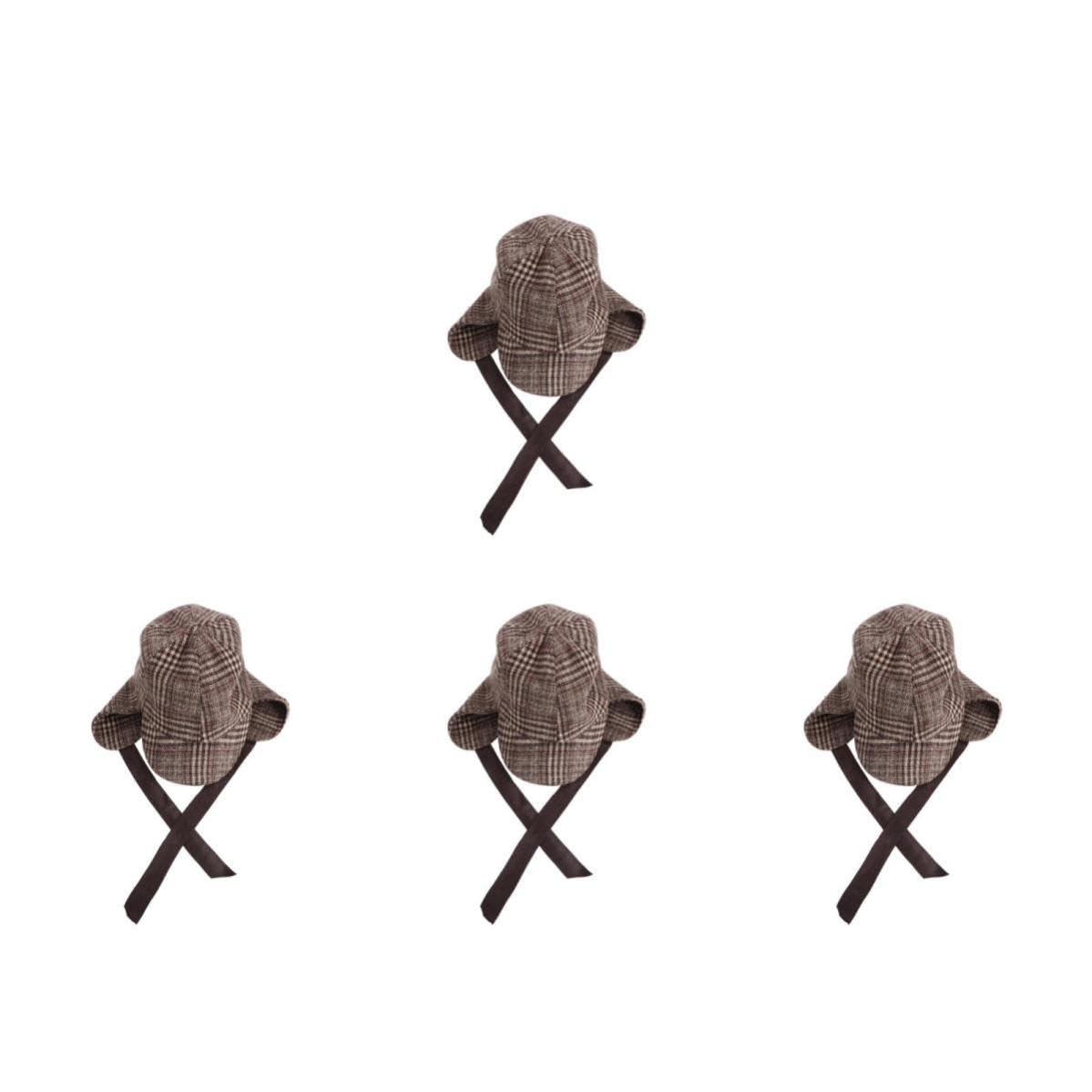 Tofficu 4 Piezas Sombrero Infantil de Disfraz Estilo Detective Doble ala y Orejeras Ajustables, Diseño de Cuadros para Juegos de rol y Uso Diario