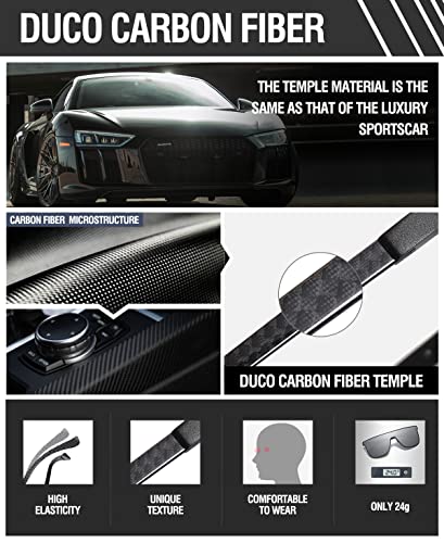 Image of DUCO Trendy Square Sunglasses for Men Women Flat Top Shield Shades Oversized Carbon Fiber Polarized Sun Glasses DC8209