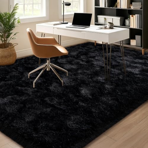 Image of Mugorn 8x10 Area Rugs for Living Room, Large Fluffy Black Rugs for Bedroom | Soft Carpet Shag Kids Room Rug, Non-Slip Fuzzy Rugs Indoor