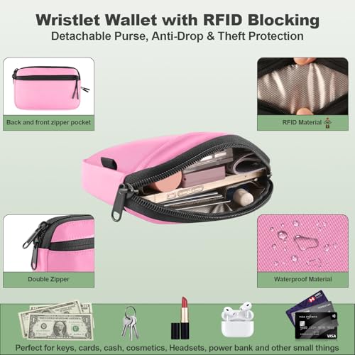 Image of YFWE Clip and Go Strap for Phone with Wallet Crossbody, Adjustable Phone Lanyard with Detachable RFID Wristlet Wallet & Ultra-Thin 360 Rotatable Metal Tabs for All Smartphones (Pink)