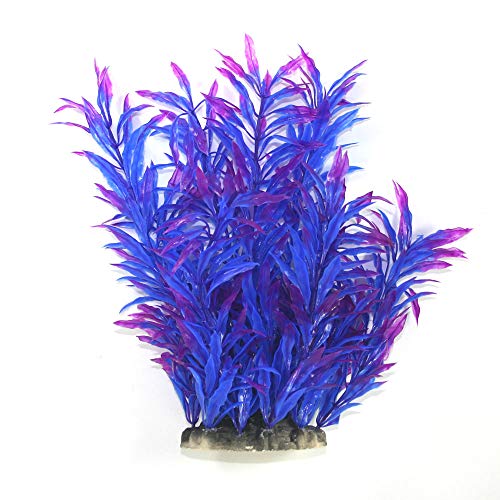Aquapapa Aquarium Plants Fish Tank Decorations Ornament Plastic Artificial Plant (Blue/Purple - 9.5\" h)