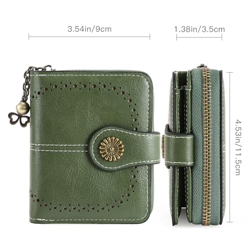 Image of Small Wallet for Women Leather Bifold Compact RFID Blocking with Zipper Coin Pocket