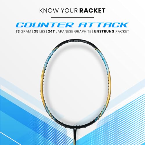 Image of Apacs Counter Attack (Ultralight 73g, 35 LBS) Made in Vietnam | Japanese Graphite Unstrung Badminton Racket with Full Cover | G2-4 1 /8 inches (Black Gold)