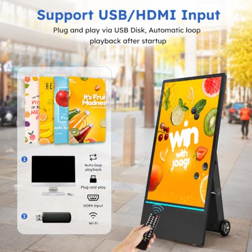 Image of 43 Inch Outdoor Digital Signage Kiosk, 2000 Nits Digital Signage Display, IP65 Waterproof Portable LCD Digital Signage, Auto Brightness Sensor, APP Remote Control