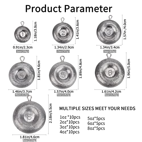 Thkfish Fishing Weights Sinkers Disc-Sinkers Surf Fishing Weights Coin-Sinkers Catfishing Tackle Saltwater -6Oz-5Pcs #TOP6