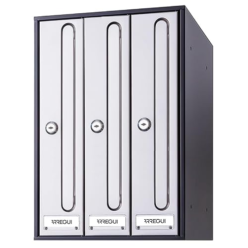 ARREGUI Front Vertical Buzón de Comunidad para Interior | Buzones para Comunidades de Vecinos | Acero Negro e Inoxidable | DIN A4 | 40 x 32 cm (Alto x Fondo) | Cerradura Seguridad EN 13724| 16 Buzones