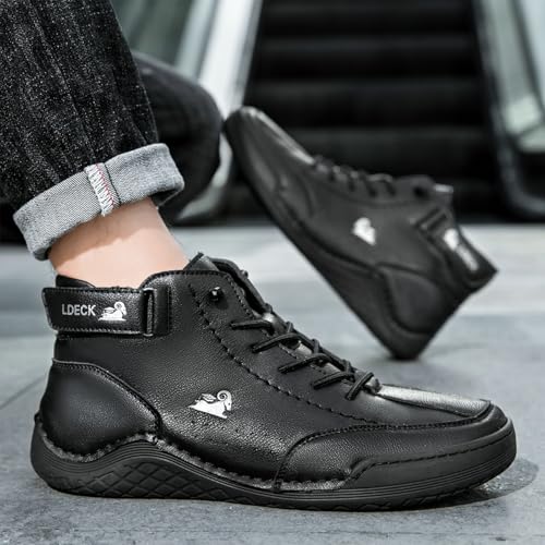 Italian Handmade High Boots Beck Shoes Men Waterproof Comfort Anti Slip Lightweight Hiking Short Booties Men Casual Boots Outdoor Shoes(Black,US 13)4