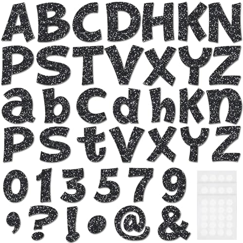 Image of Colarr 216 Pcs Black Glitter Bulletin Board Letters for Classroom Number Alphabet Punctuation Symbol Cutout 4'' Die-Cut Poster Letter with Adhesive Dot School Party Graduation Decor Display