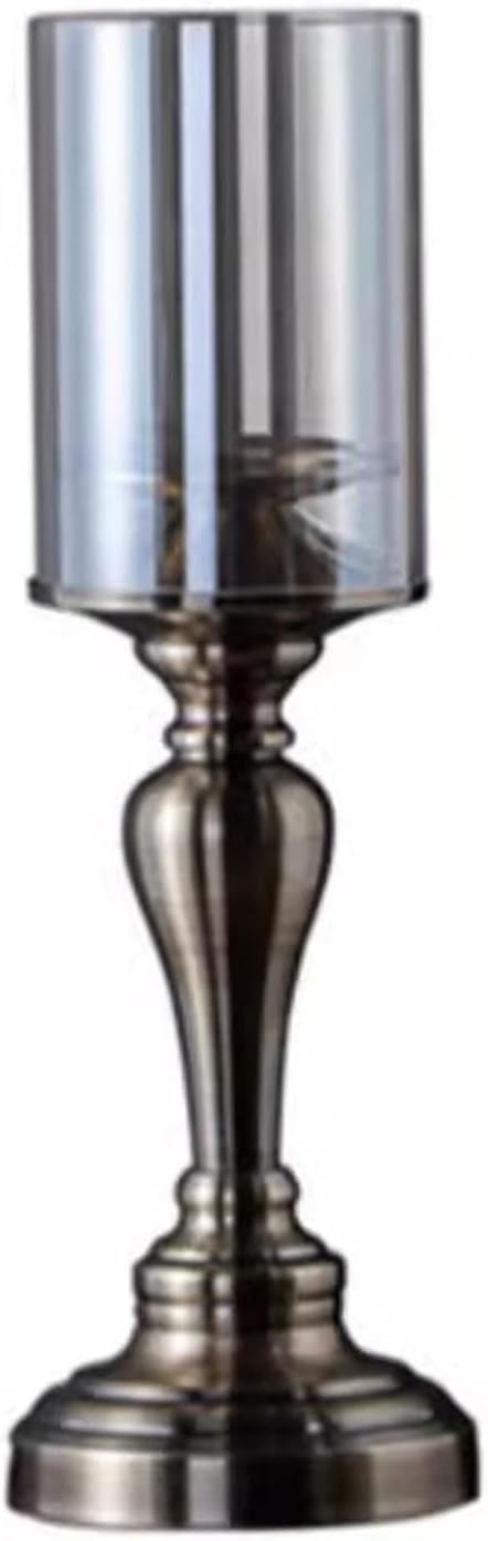 Pillar Candle Holders Bronze Candle Stand Hurricane Glass Cylinder Metal Candelabra Wedding Centrepieces for Tables Mantel Dining Room,15.2" H