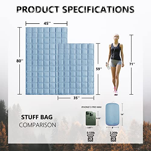 Zzlamb Blue Basic Water-Repellent Down Alternative Camping Blanket, Compact Lightweight Polyester Blanket, Portable Quilt Indoor & Outdoor Couch Airplane Car Travel Hiking Backpacking Beach, 45X80In #TOP2