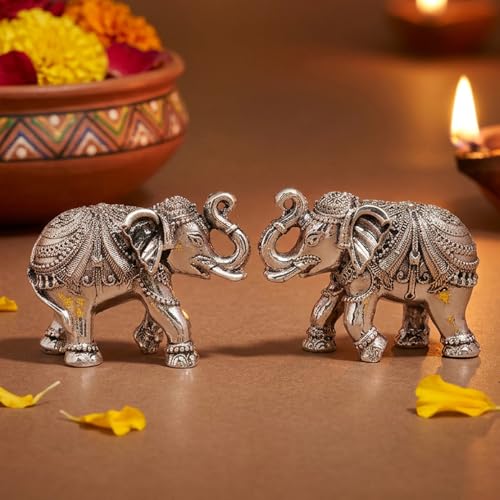 Image of 999 Silver-Plated Elephant Pair in Luxury Gift Box | Pure Silver Vastu Figurine for Good Luck and Prosperity | Gift for Diwali, Weddings, Corporate Gifting, and Home Temple Decor