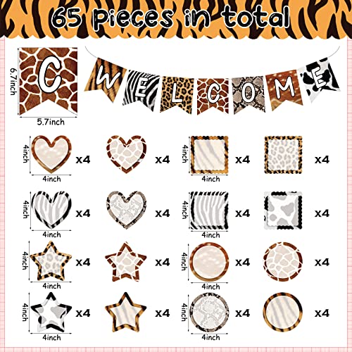 61 Pcs Welcome Banner With 60 Cutouts Boho Neutral Classroom Bulletin Board Set Welcome Decorations Star Round Square Hearts Cutouts For Back To School Bulletin Wall Decor (Animal Texture Style) #TOP1