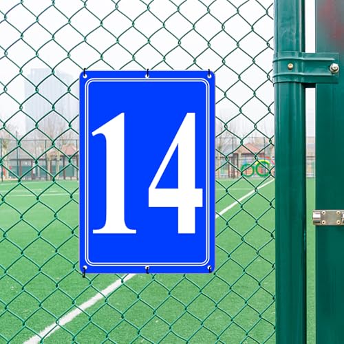 Image of Premium Aluminum Number Signs 14, Metal 12 inch X 8 inch Blue Numbered Signs Outdoor for Parking Lots, Floor, Dock, Court, Aisle, Field, High Visibility, No Fade, Weather-resistant