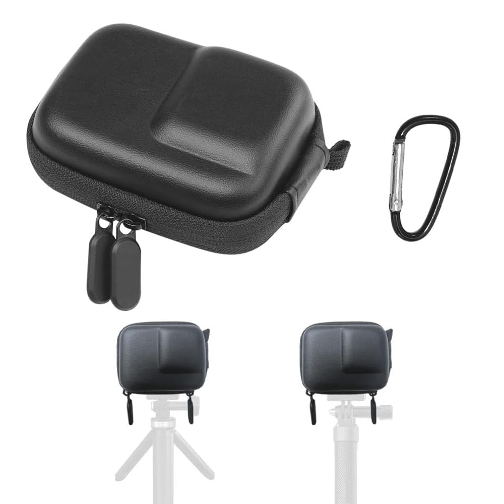 Action Camera Case for OSMO Action 5 Pro/4/3, Waterproof PU Portable Carrying Case with Carabiner, Hard Shell Shockproof Protective Storage Bag for Action Camera Accessories