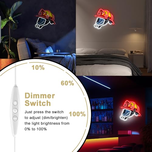 Image of Mutank Firefighting Helmet Neon Sign, Hero Decor Neon Light USB Powered LED Dimmable, for Fireman Helmet Neon Sign Hero Firefighting Sign Fire Station Wall Decor(12.9 * 12.5 In)