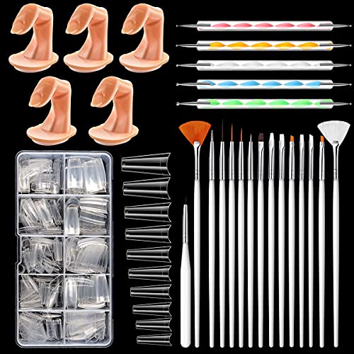 Monja False Nails, Practice Fingers for Acrylic Nails, Nail Art Brushes, Professional Training Set, 500pcs French Tips Half Cover with Box, Nail Drawing Extension Tools for Salon Home DIY
