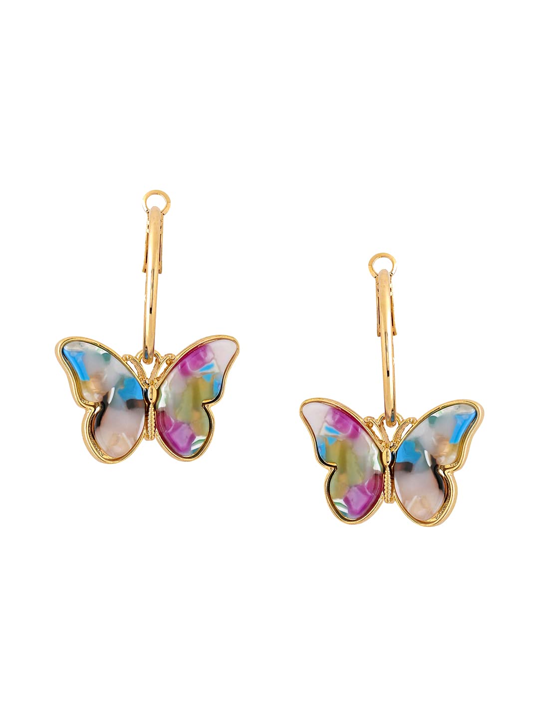 Hoop Earrings for Women Fashion Multicolor Butterfly Shaped Hoops Earrings Set | Gold Plated Big Hoops Bali Earrings for Girls | Birthday Gift for Girls Anniversary Gift for Wife