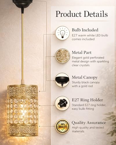 Image of Homesake Vintage Crystal Hanging Light | Antique Gold Finish | Pendant Light | Ceiling Lamp | Home Decor | Indoor Lighting | Living Room, Bedroom, Dining Room, Kitchen | Trending Home Accessories