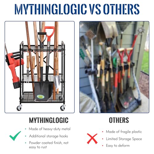 Image of Mythinglogic Rolling Garden Tool Organizer for Garage and Yard Tools