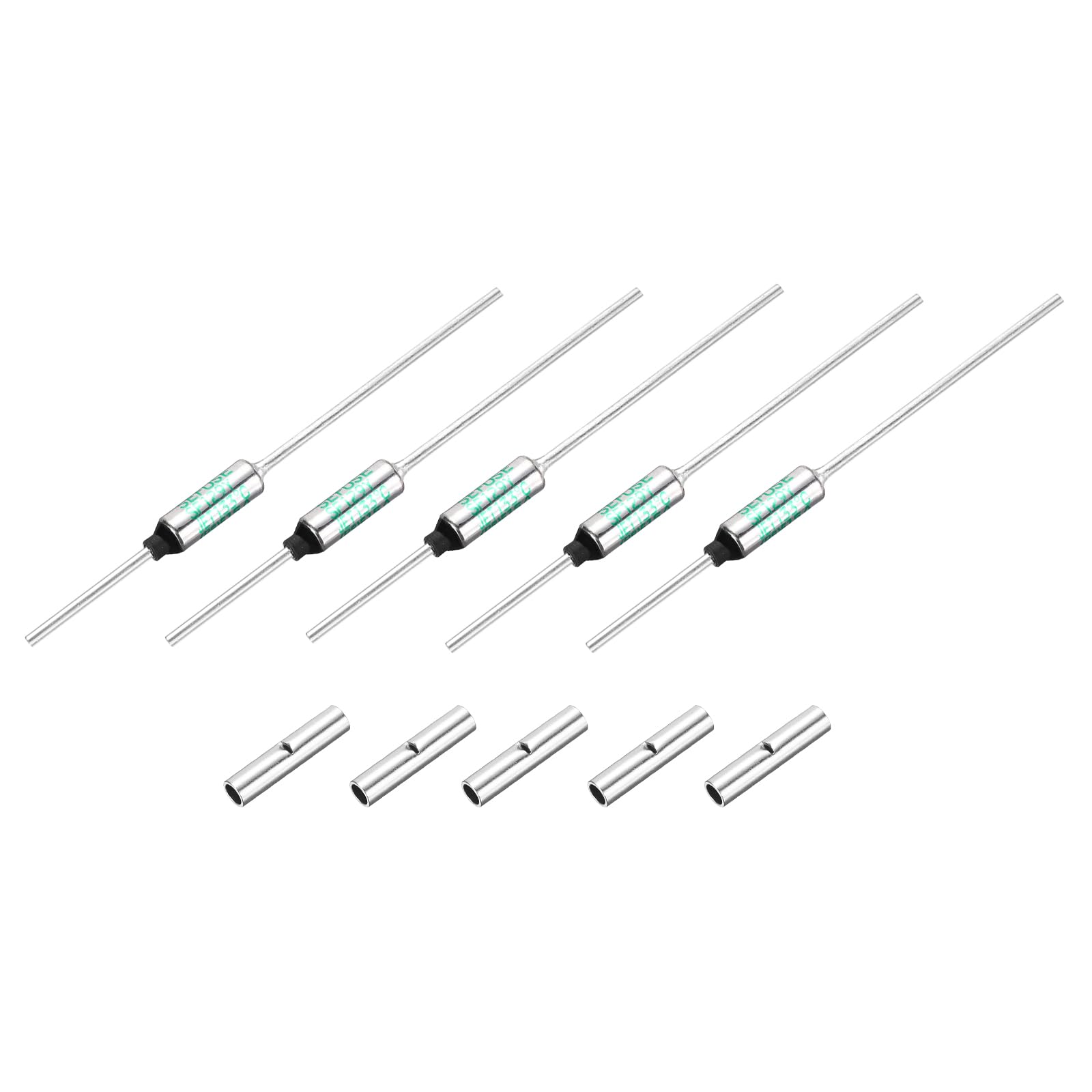 sourcing map 5 Pcs Metal Temperature Thermal Fuse SF129Y 133 °C 271.4 °F 15A 250V Cutoff Thermal Fuse with 10 Pcs BN1.25 Bare Terminal Butt Connector for Motor Transformer Electric Industrial
