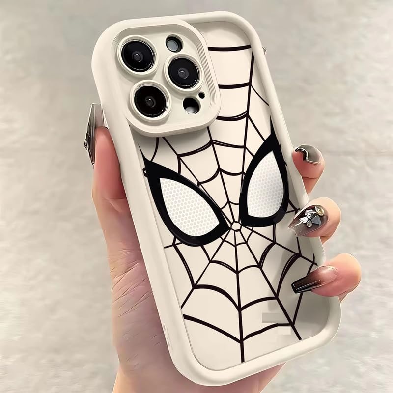 Image of COVERLY Cartoon Back Case Cover Compatible for iPhone 12 Pro | Hot 3D Spidey Face Mask Super Hero | 360 Camera Protection | Spider Cute Comic Movies Soft Liquid Silicone Phone Case (TPU | White)