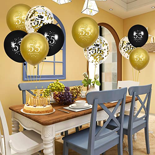 Image of 55th Birthday Balloons for Men, 15 Pcs Black Gold Happy 55th Birthday Balloons, Black Gold 55th Birthday Party Decorations Balloons for Men Women 55th Birthday Decor