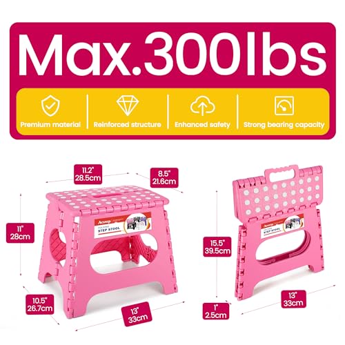 ACSTEP 11" Folding Step Stool for Kids, Holds 300 lb Foldable Stools, Pink by ACSTEP - Image 4