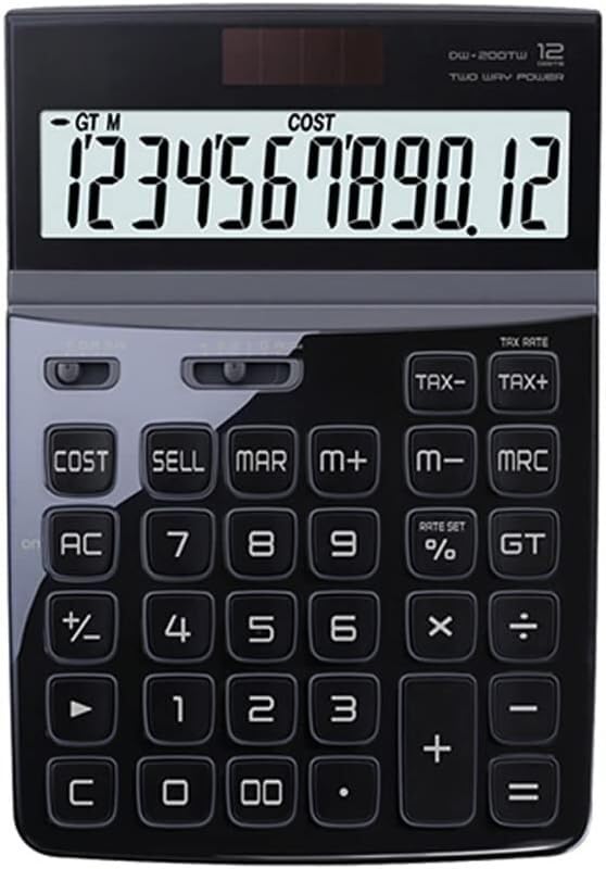 Kalkulator biurkowy, kalkulator 12-cyfrowy Panel farby fortepianowej Finanse biurowe Komputer słoneczny Modne piękne materiały biurowe (kolor: niebieski) (Color : Schwarz)