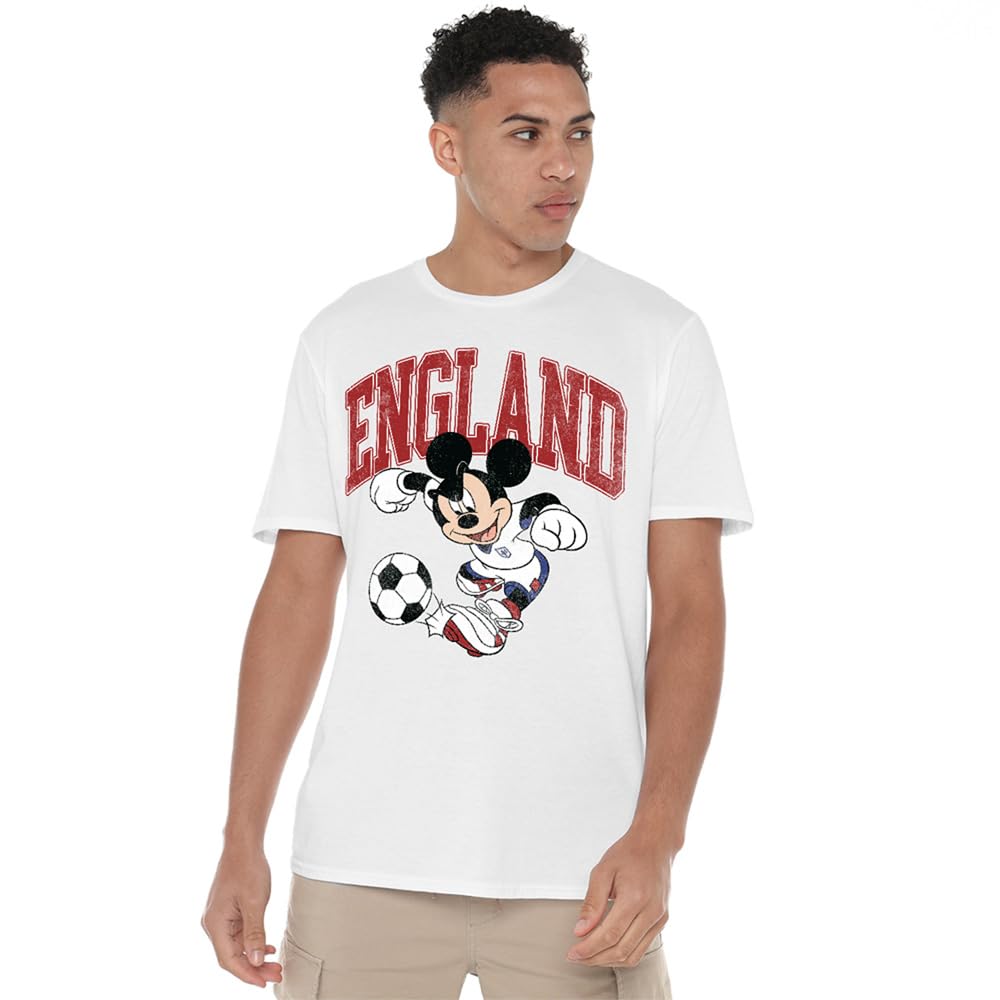 Disney Unisex White Mickey Mouse England Football T Shirt, Xxl
