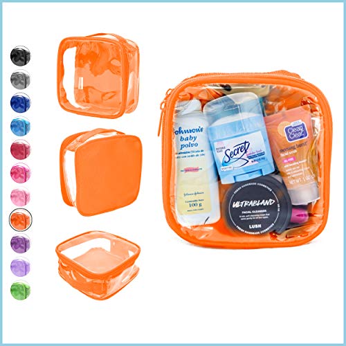 Image of EzPacking Clear TSA Approved 3-1-1 Travel Toiletry Bag for Carry On /Quart Size Transparent Liquids Pouch for Airport Security /Reusable See Through Vinyl & PVC Plastic Organizer Men Women (Orange)