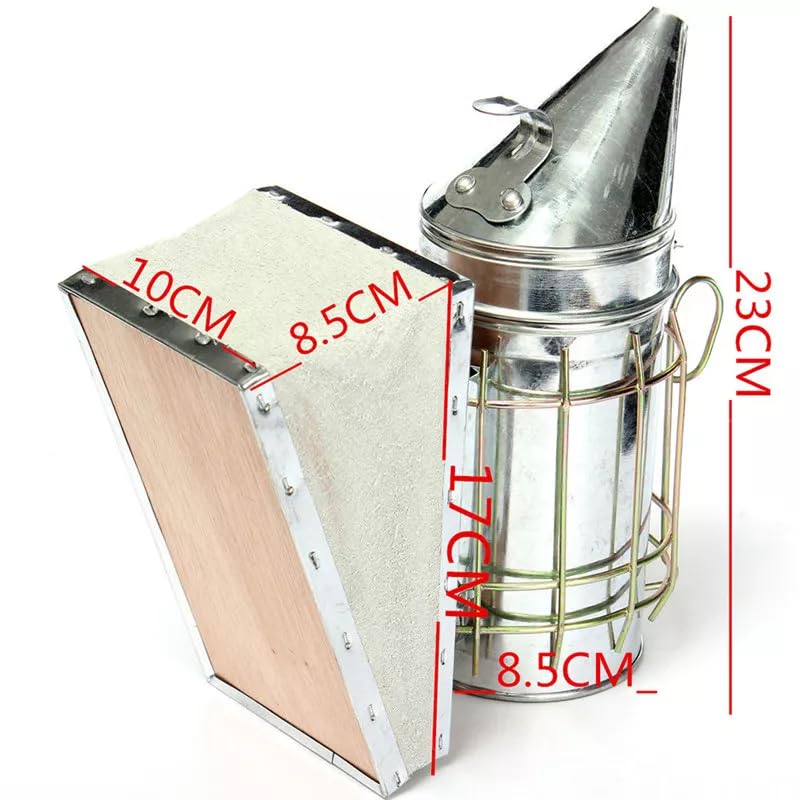 Bienenzucht Werkzeug Set Silber+Rot Edelstahl Beekeeper Imker mit Bienenbürste und Königin Markierung Käfig mit Kolben, Smokerimkerei Bienen Smoker Imkerei Imkereibedarf for Bienen Volk