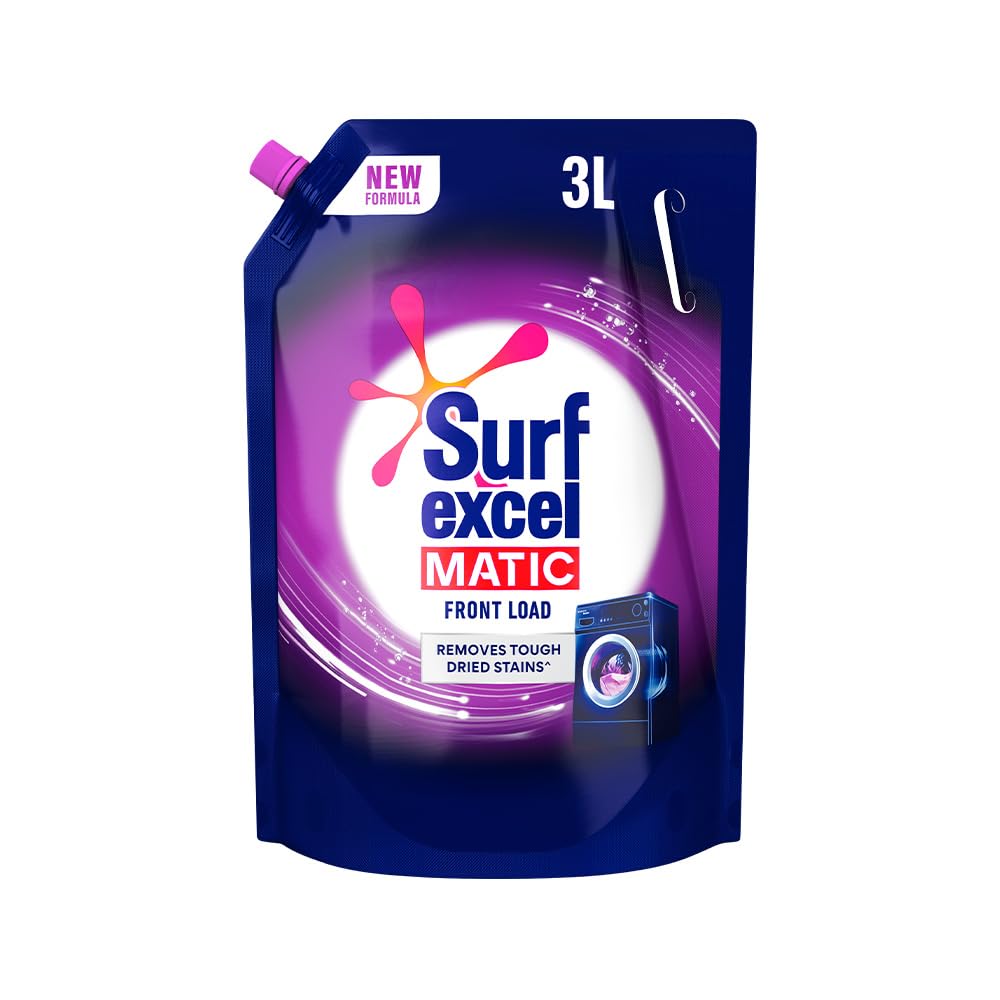 Surf Excel Matic Front Load Liquid Detergent 3 L Refill, Designed for Tough Stain Removal on Laundry in Washing Machines - Mega Pack