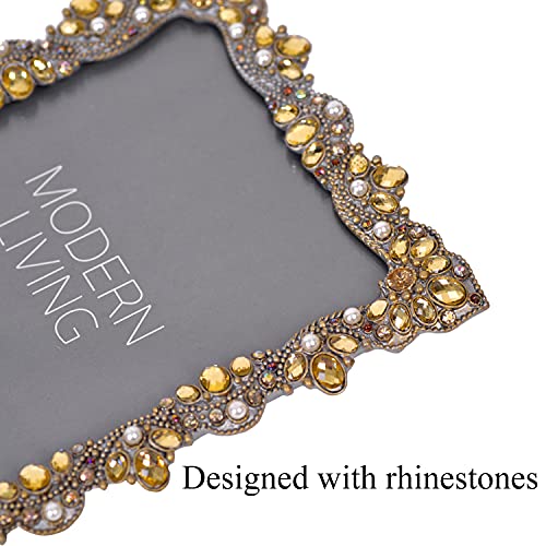 Nikky Home 4X6 Jeweled Vintage Picture Frame With High Definition Glass For Table Top Desktop Display, Retro Decorative Pearl Photo Frame Pewter Finish, Horizontal And Vertical Formats #TOP6