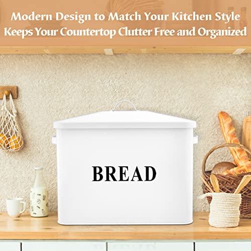 Teamfar Bread Box For Kitchen Countertop, 13.1’’ X 11.8’’ X 7.3’’ Steel Metal Large Modern Collection Farmhouse Bread Container With Lid, High Capacity Bread Storage & Holds 2+ Loaves #TOP4