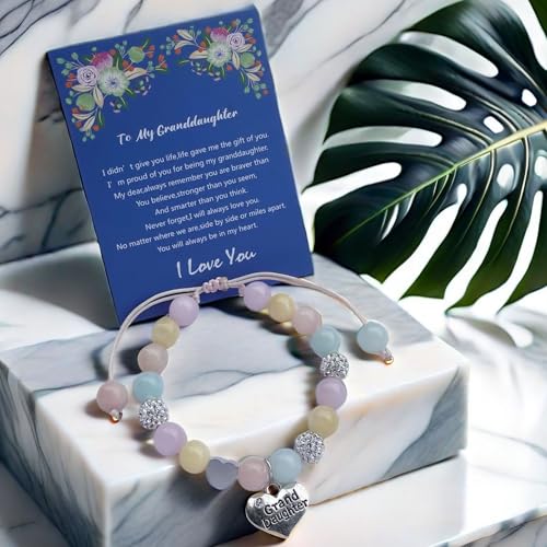 Dolon Handmade Rhinestone Crystal Multi Color Stones Beaded With Heart Granddaughter Charm Bracelet Gift Adjustable For Birthday Holiday Christmas thumb #3