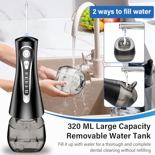 Munddusche Kabellos,Tragbar Elektrische Zahnreiniger DIY 4 Modi Wiederaufladbar,8 Düsen 320ML Water Flosser Tank Munddusche IPX7 Wasserdicht Munddusche Testsieger,für Reisen & Hause-Black (Schwarz) – Bild 6