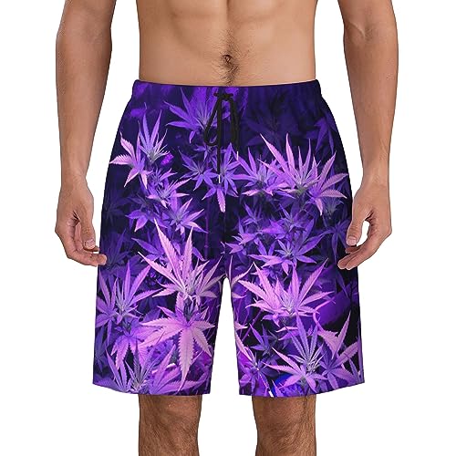 Purple weed marijuana leaf Mens Swim Trunks Quick Dry Swim Shorts Swimwear Bathing Suits with Pockets