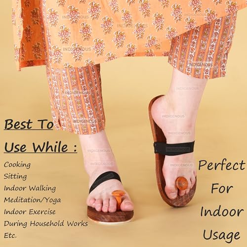 Image of INDIGENOUS Handcrafted Traditional Indian Khadau Slipper Or Ancient Foot Reflexology Massage Footwear For Man And Women (Regular /Plain) Size-6