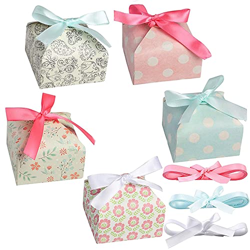 Gibsob Kleine snoepdozen, 25 stuks geschenkdozen, kleine geschenkdoos, snoepdoos met lint voor Kerstmis, doe-het-zelffeestgeschenken, snoep, chocolade, kleine cakes (5 stijlen)