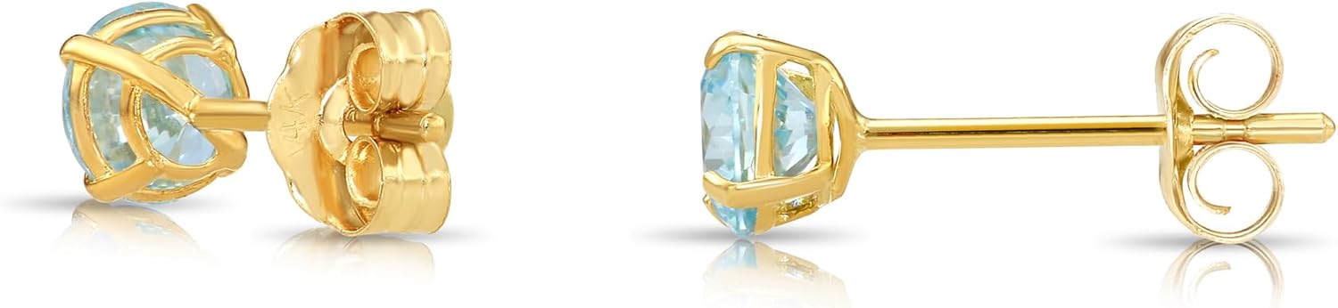 14k Yellow Gold 5MM Simulated Birthstone Stud Earrings with Butterfly Push backings, Available in 12 colors